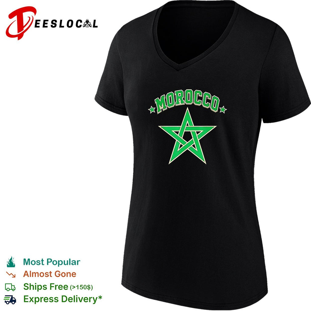 Morocco national team star pentagram arch varsity lettering soccer fan shirt