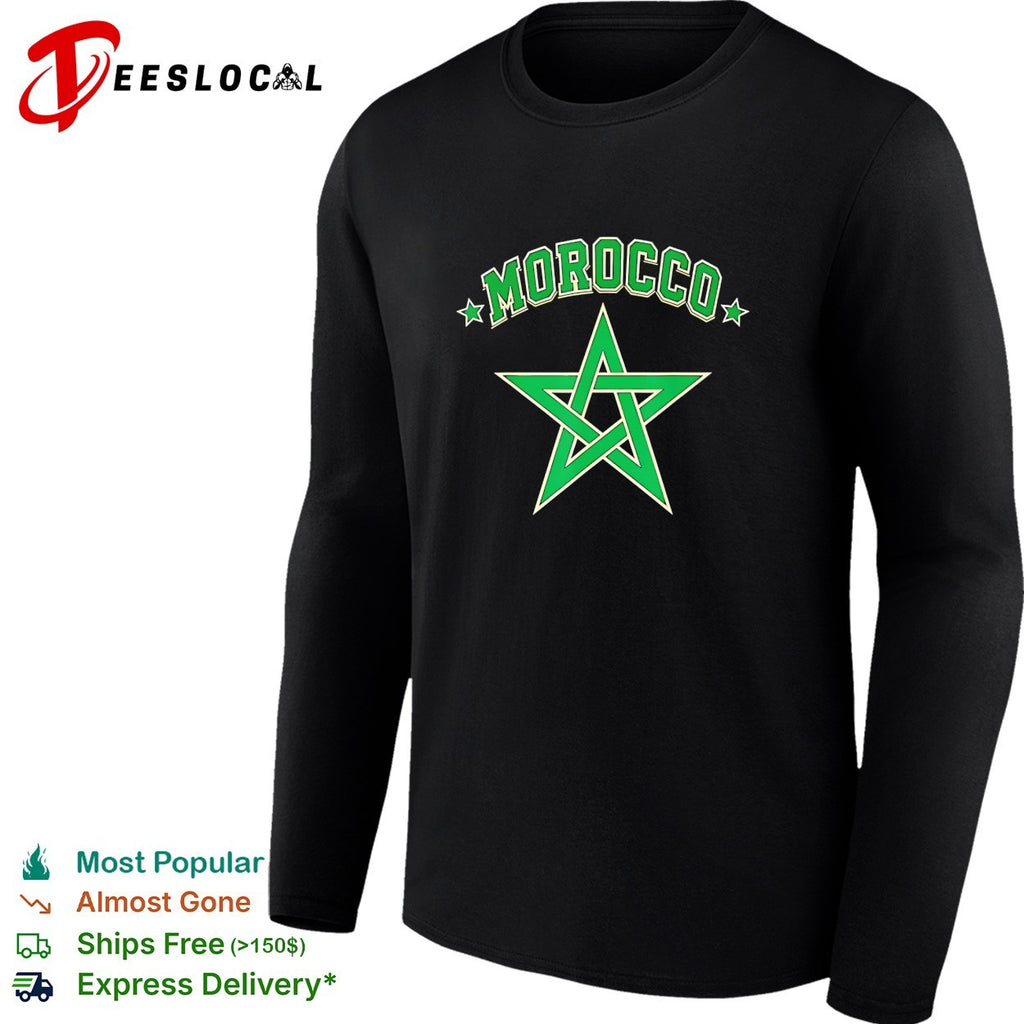 Morocco national team star pentagram arch varsity lettering soccer fan shirt