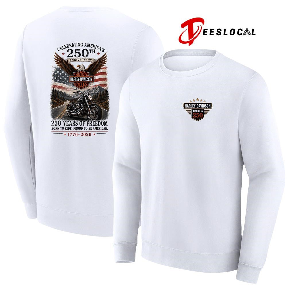 Motor Harley Davidson celebrating America’s 250th anniversary born to ride graphic shirt