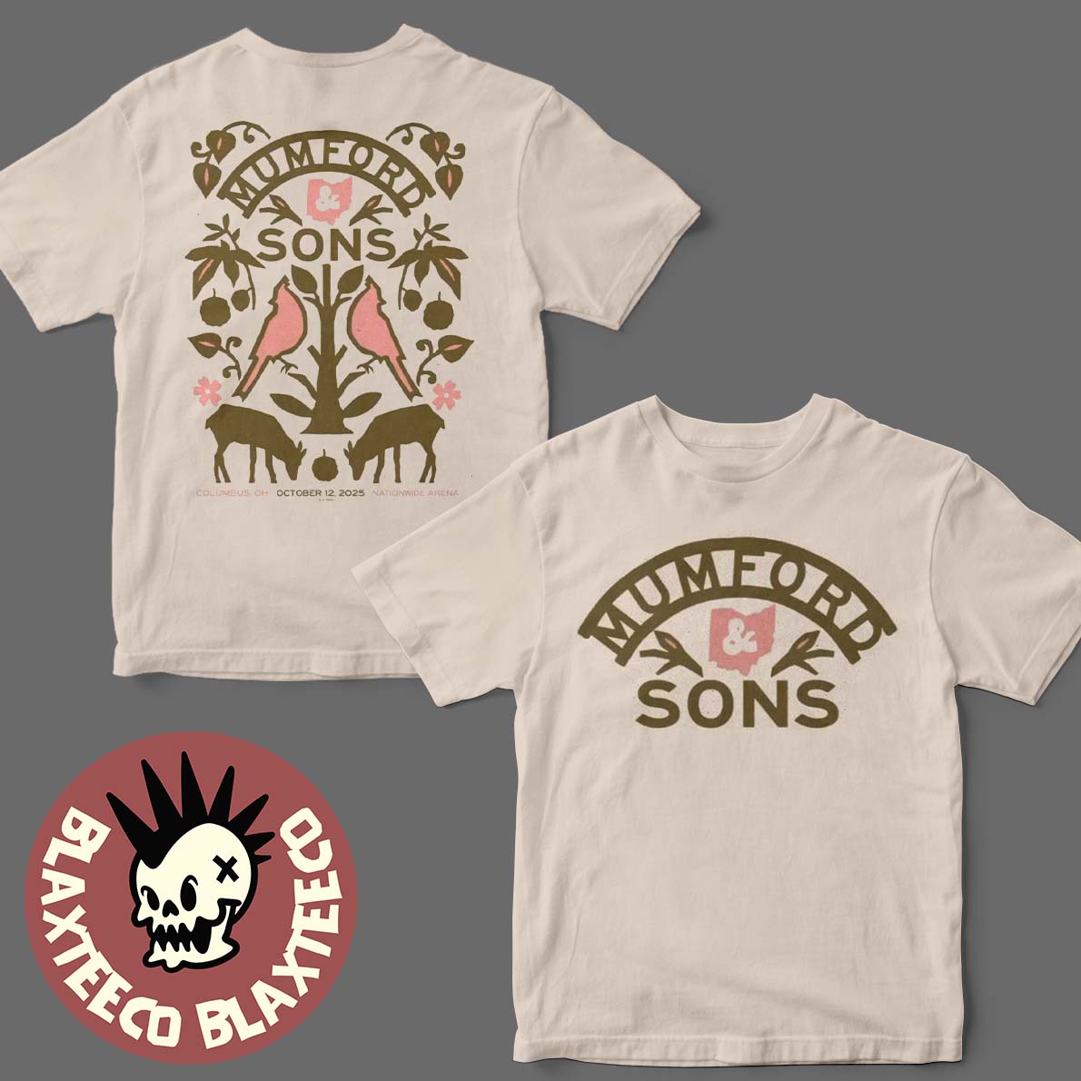 Mumford And Sons Columbus Ohio 2025 Gig Poster At Nationwide Arena On October 12 2025 Two Sided T-Shirt