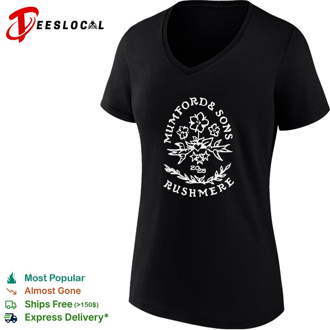 Mumford and Sons Rushmere 2025 floral wreath logo shirt