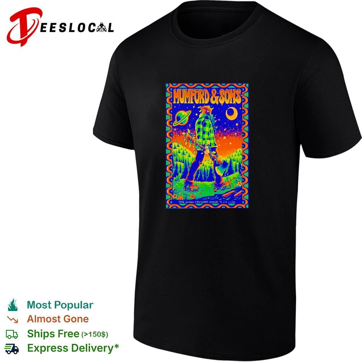 Mumford and Sons lumberjack under moon and stars concert flyer poster shirt