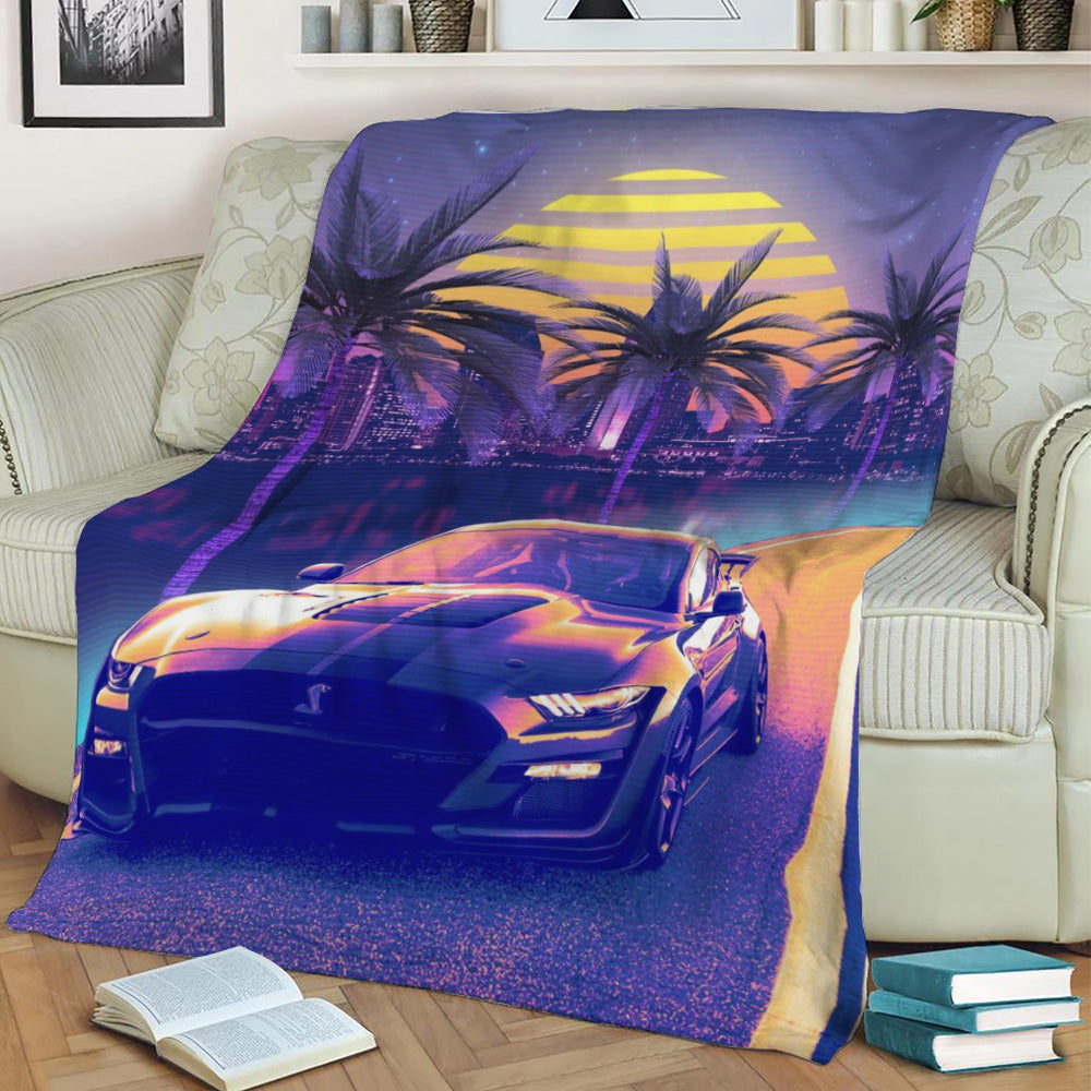 Mustang Sunset Fleece Throw Blanket