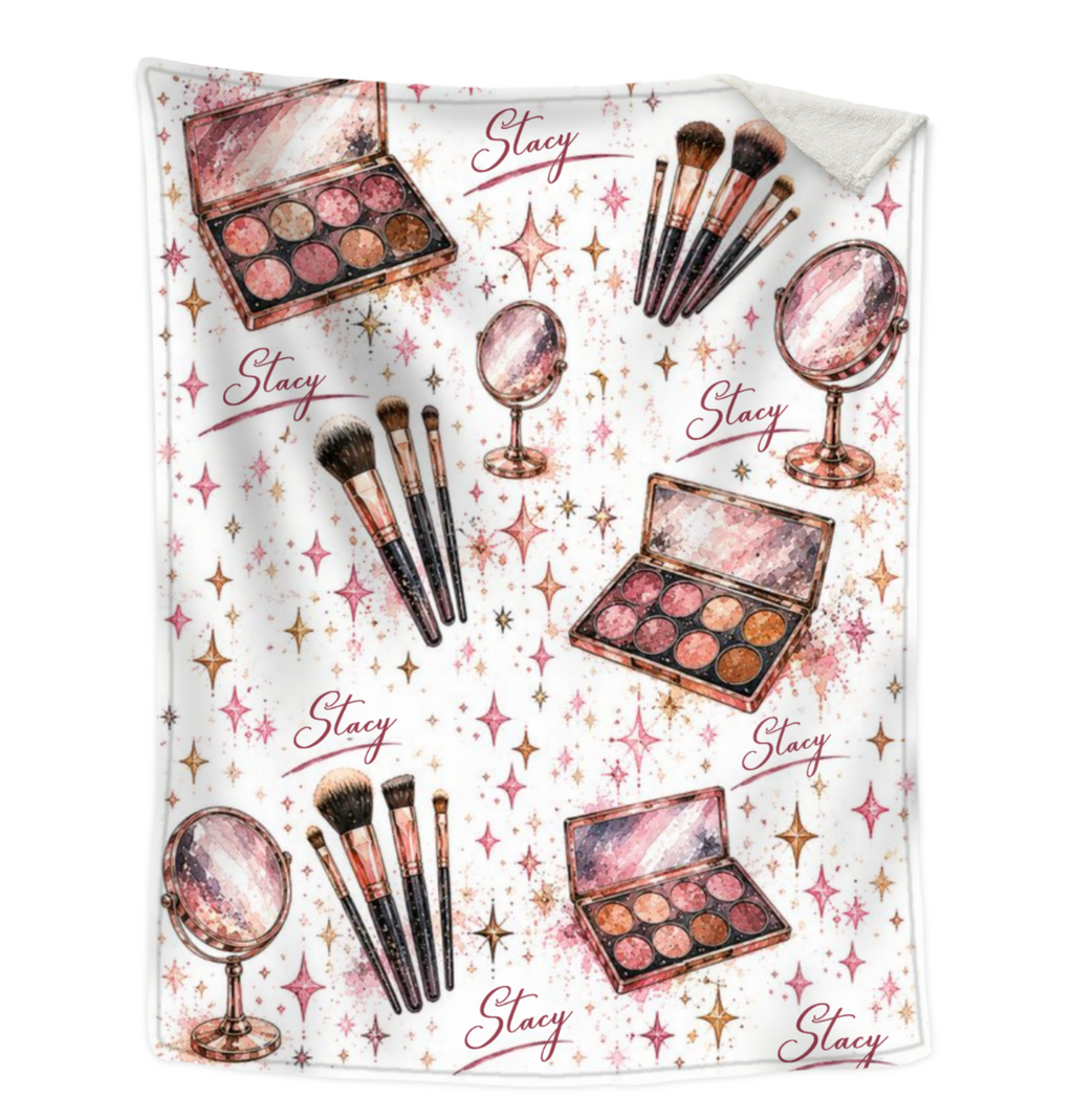 Personalized Makeup Artist Blanket, Custom Name Makeup Blanket, Makeup Artist Gift for Her, Beautician Cosmetologist Gift, Beauty Lover Throw Blanket