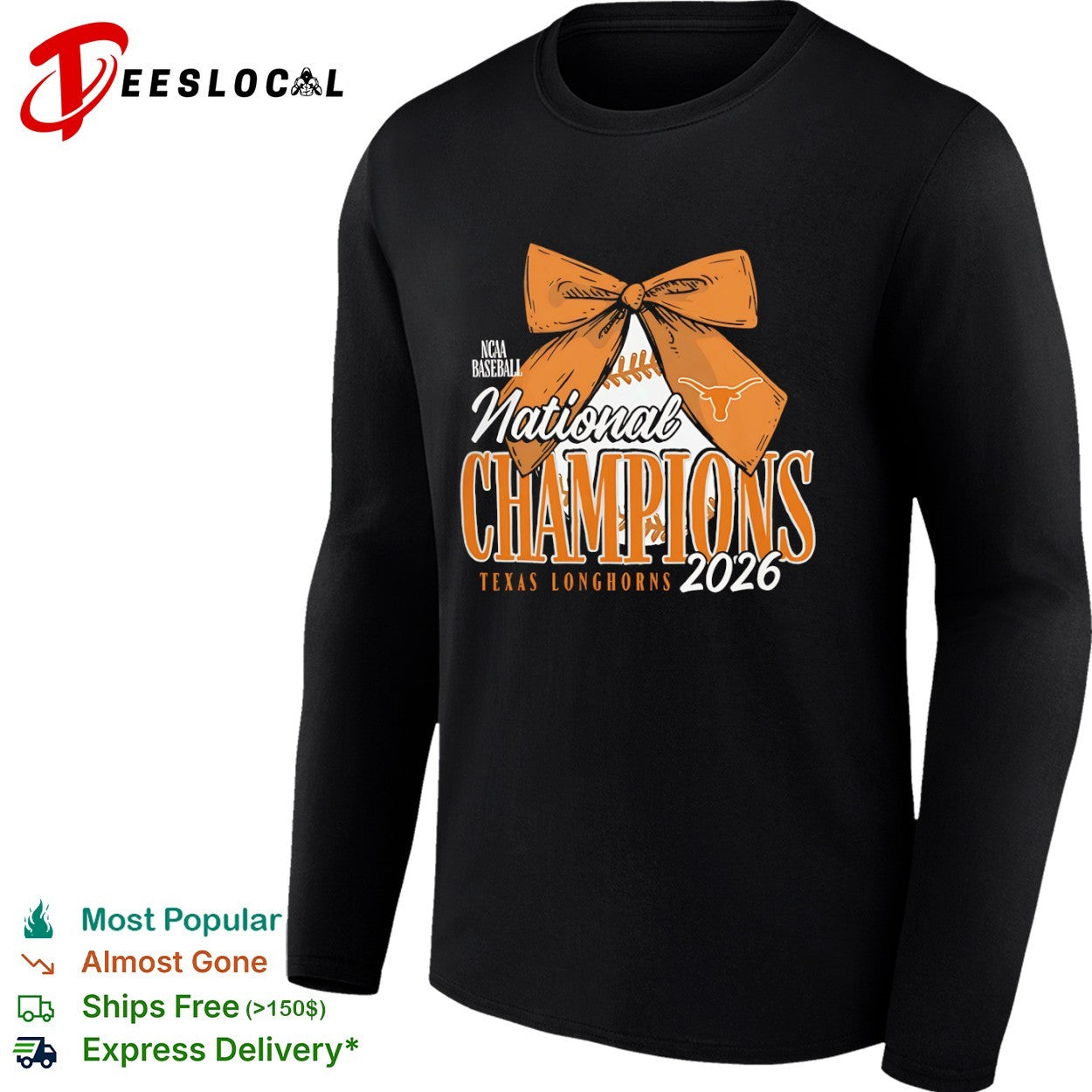 NCAA Baseball National Champions 2026 Texas Longhorns with Bow shirt