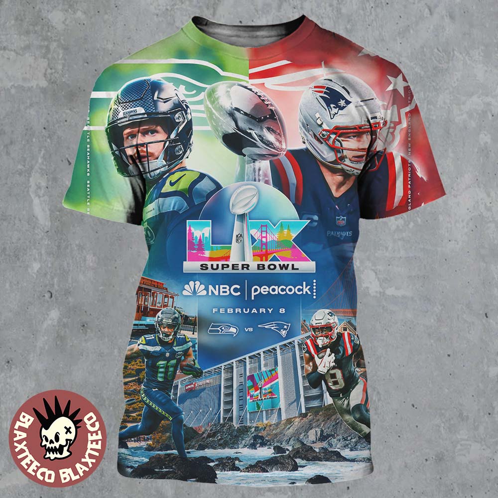 NFL Super Bowl LX Seattle Seahawks Vs New England Patriots Head To Head East Coast Vs West Coast All Over Print Shirt