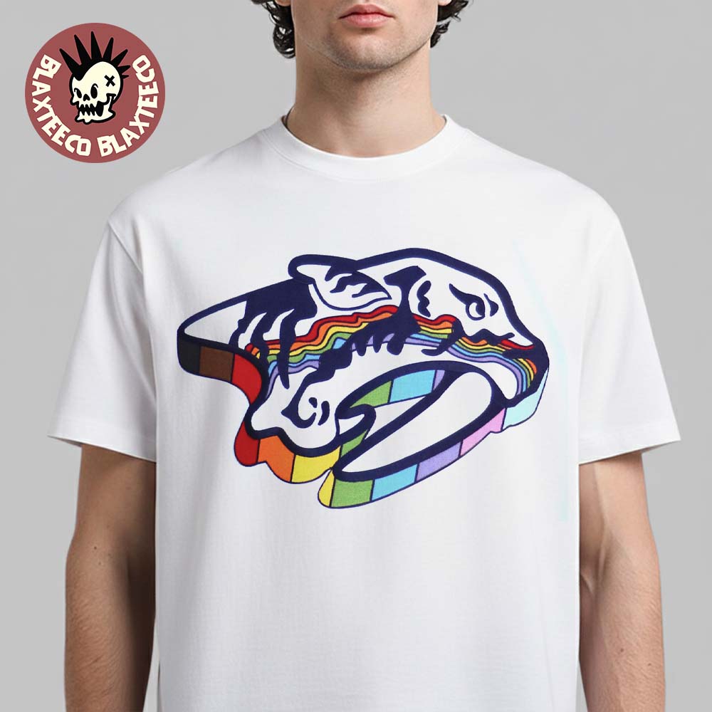 NHL Nashville Predators Logo Celebrate Pride Month 2026 Rainbow Flag T-Shirt