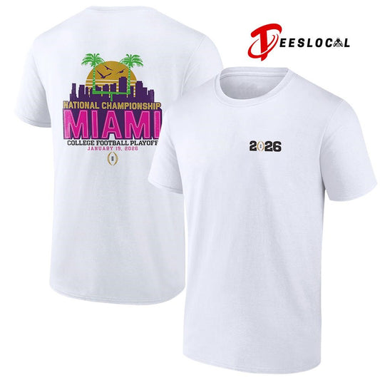 National championship Miami college football playoff city skyline neon graphic shirt