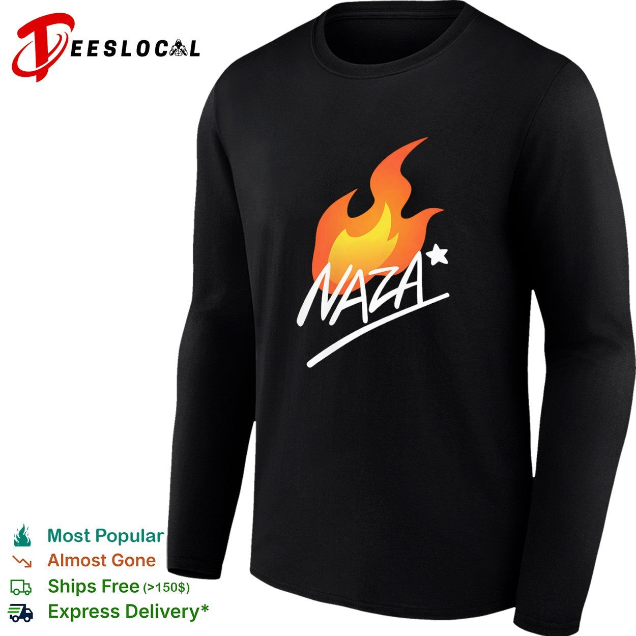 Naza flame graphic logo with star accent shirt