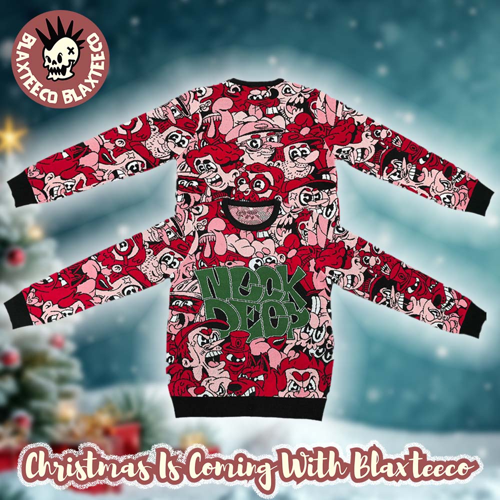 Neck Deep Big Logo Doodle Characters Pattern Ugly Christmas Jumper Sweater