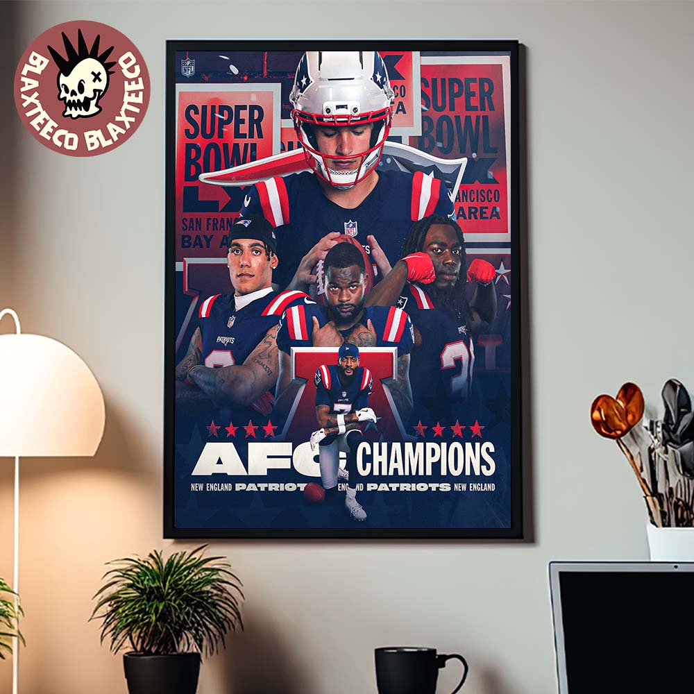 New England Patriots 2025 2026 NFL AFC Champions For The 12th Time In Franchise History Home Decor Poster Canvas