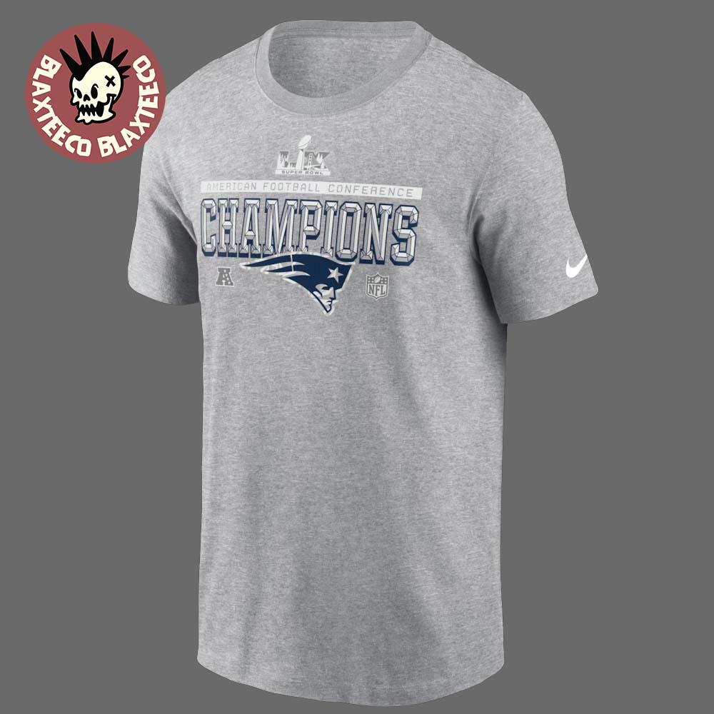 New England Patriots 2025 NFL AFC Champions Locker Room Trophy Collection T-Shirt