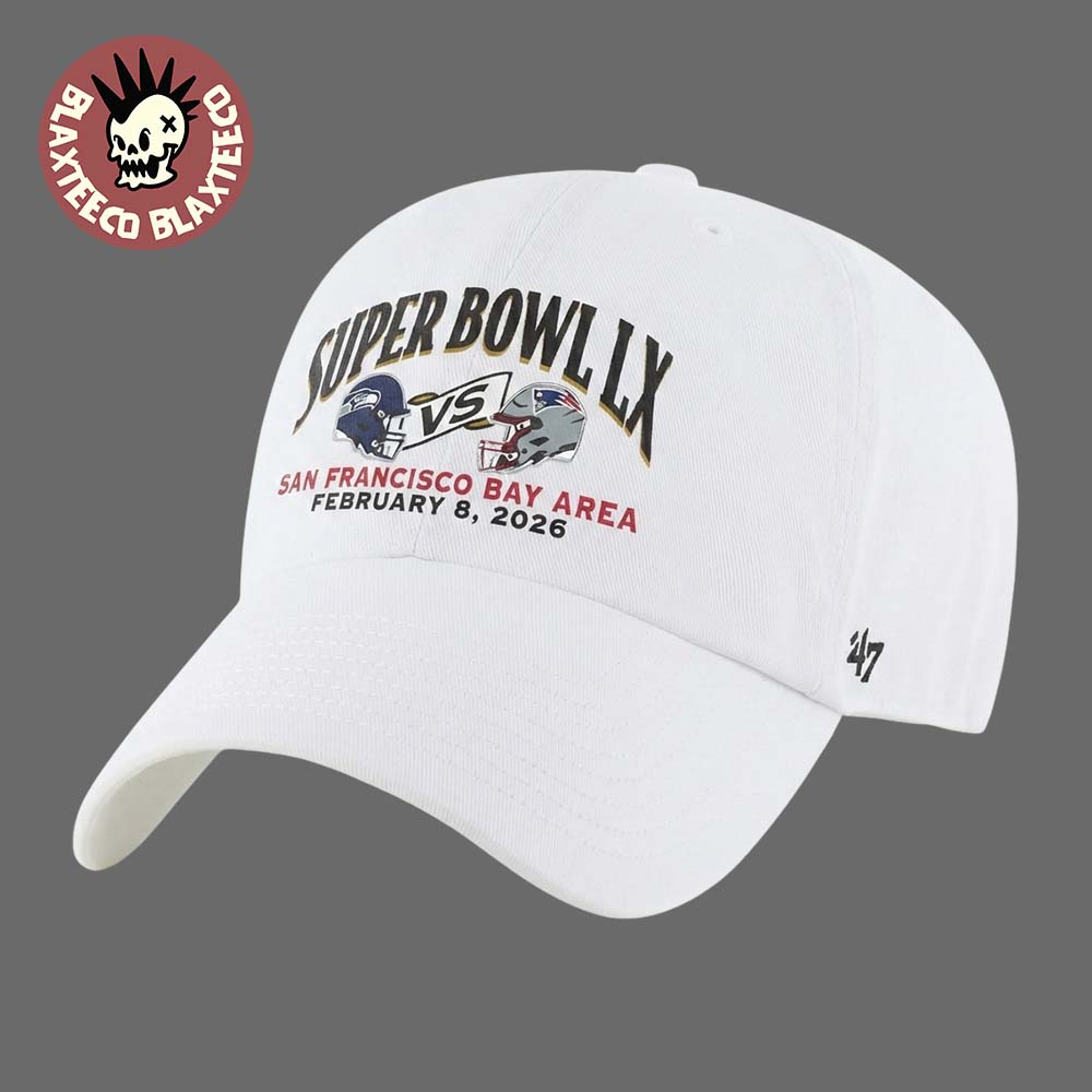 New England Patriots Vs Seattle Seahawks Super Bowl LX Matchup Helmets Face To Face White Hat