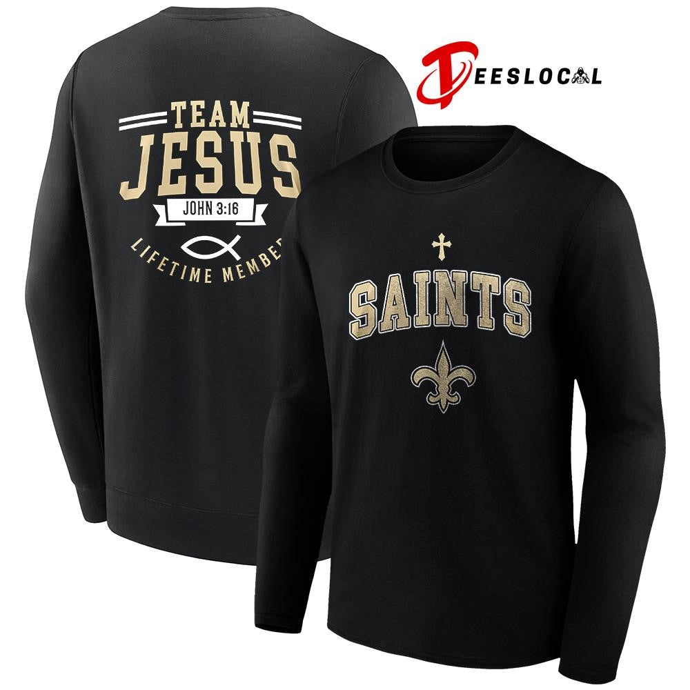 New Orleans Saints x team Jesus lifetime member John 3 16 logo shirt