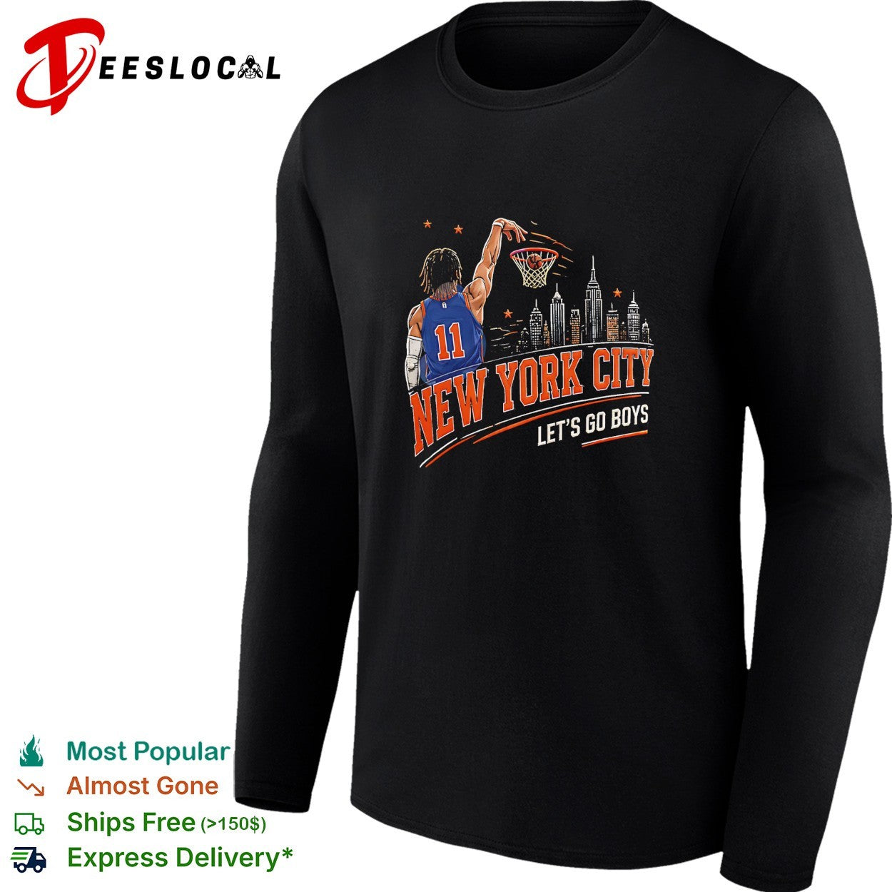 New York City let’s go boys basketball player dunking skyline shirt