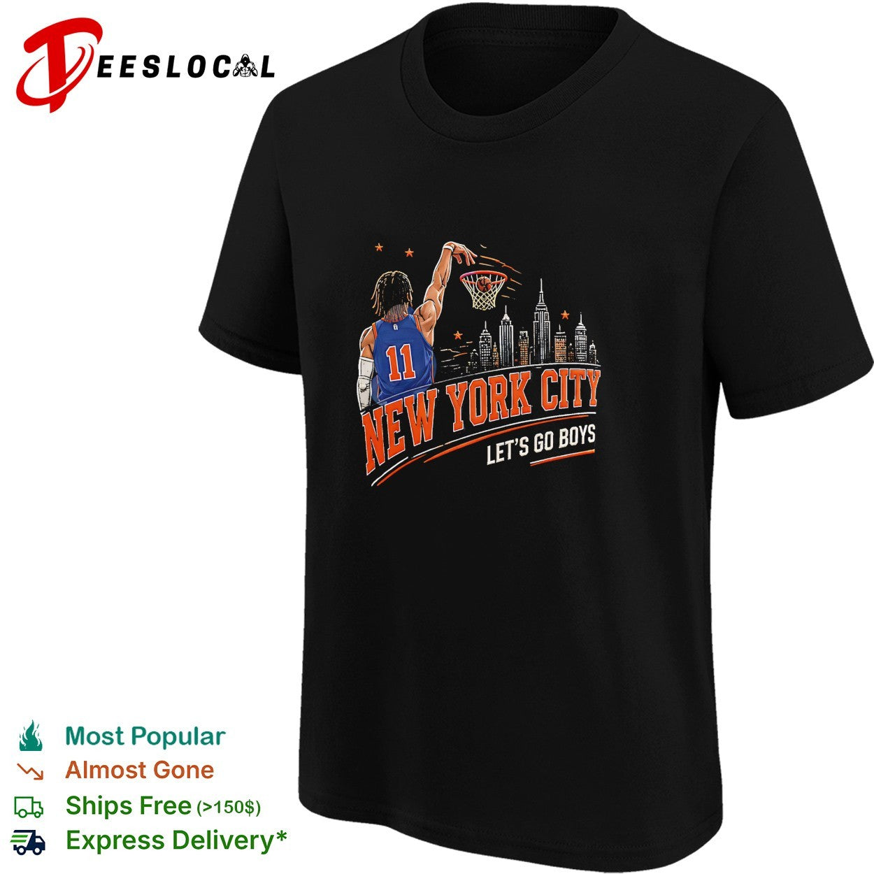 New York City let’s go boys basketball player dunking skyline shirt