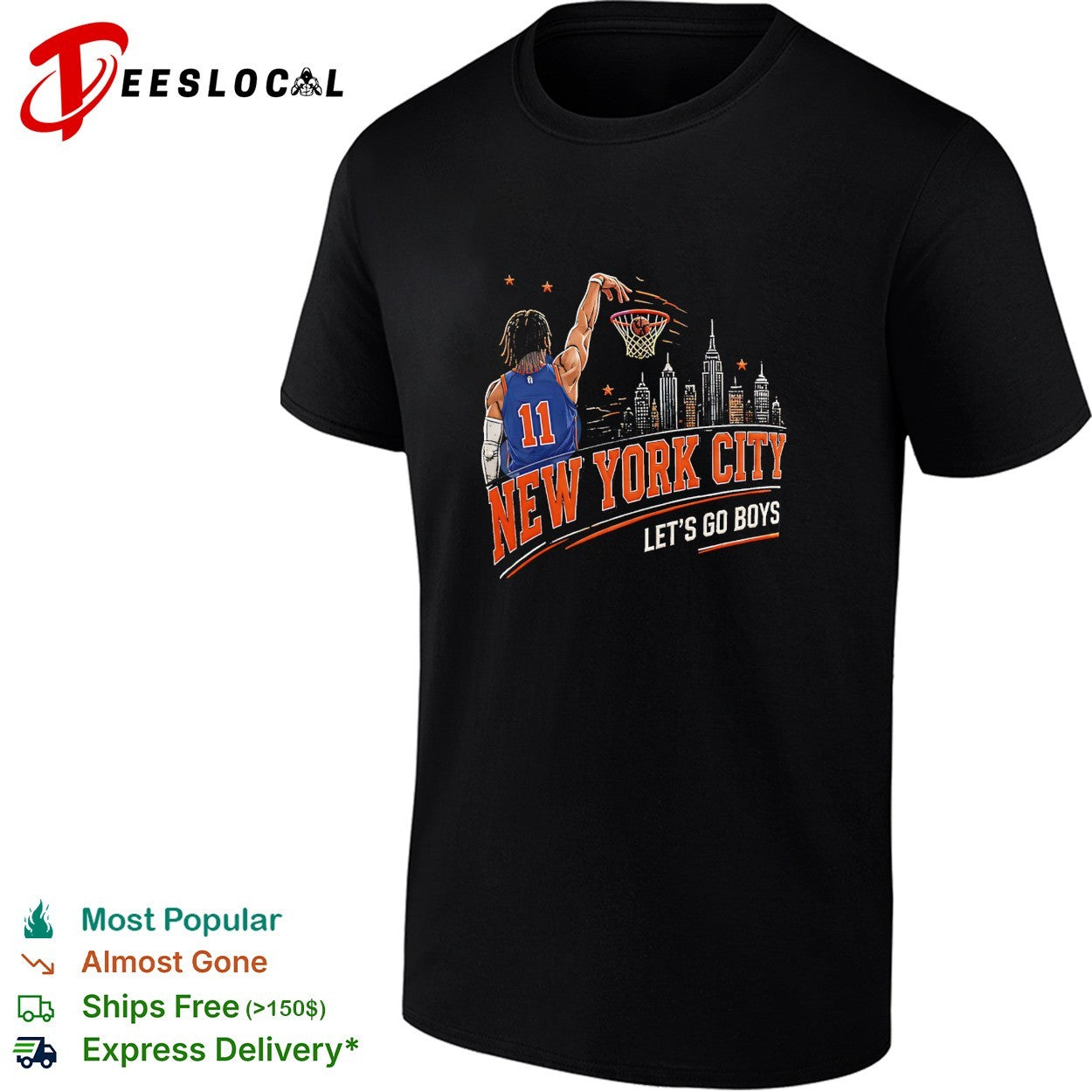 New York City let’s go boys basketball player dunking skyline shirt