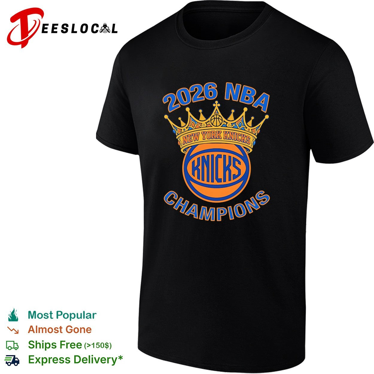 New York Knicks 2026 NBA Champions crown logo bold classic text shirt