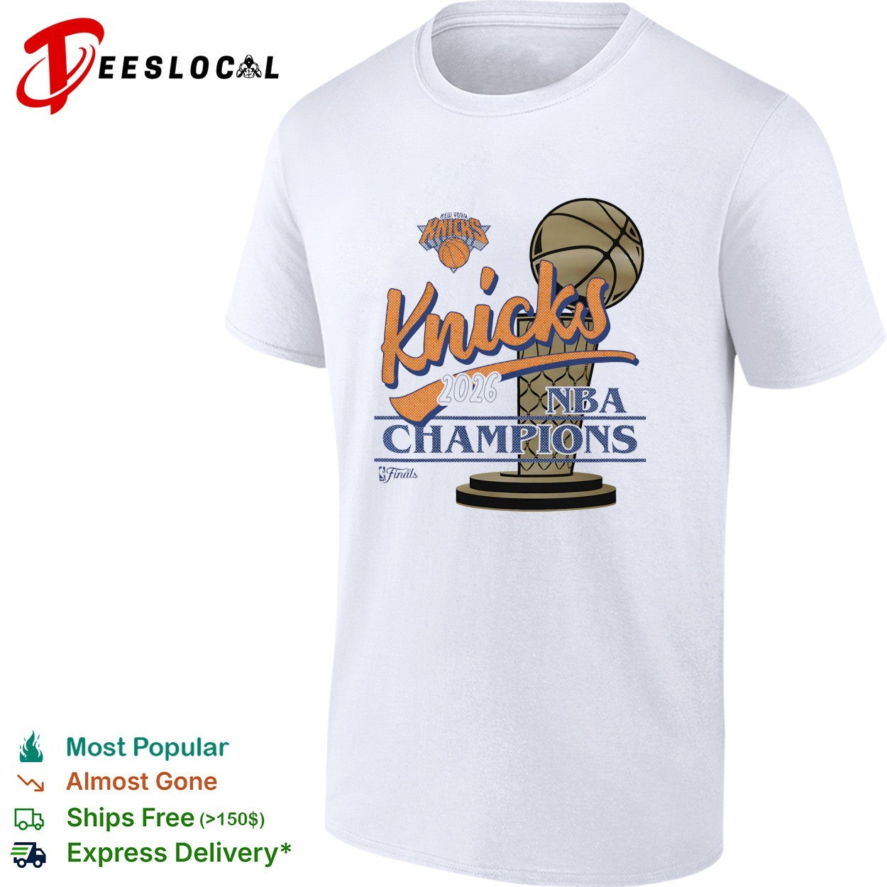 New York Knicks 2026 NBA Champions script trophy pedestal art shirt