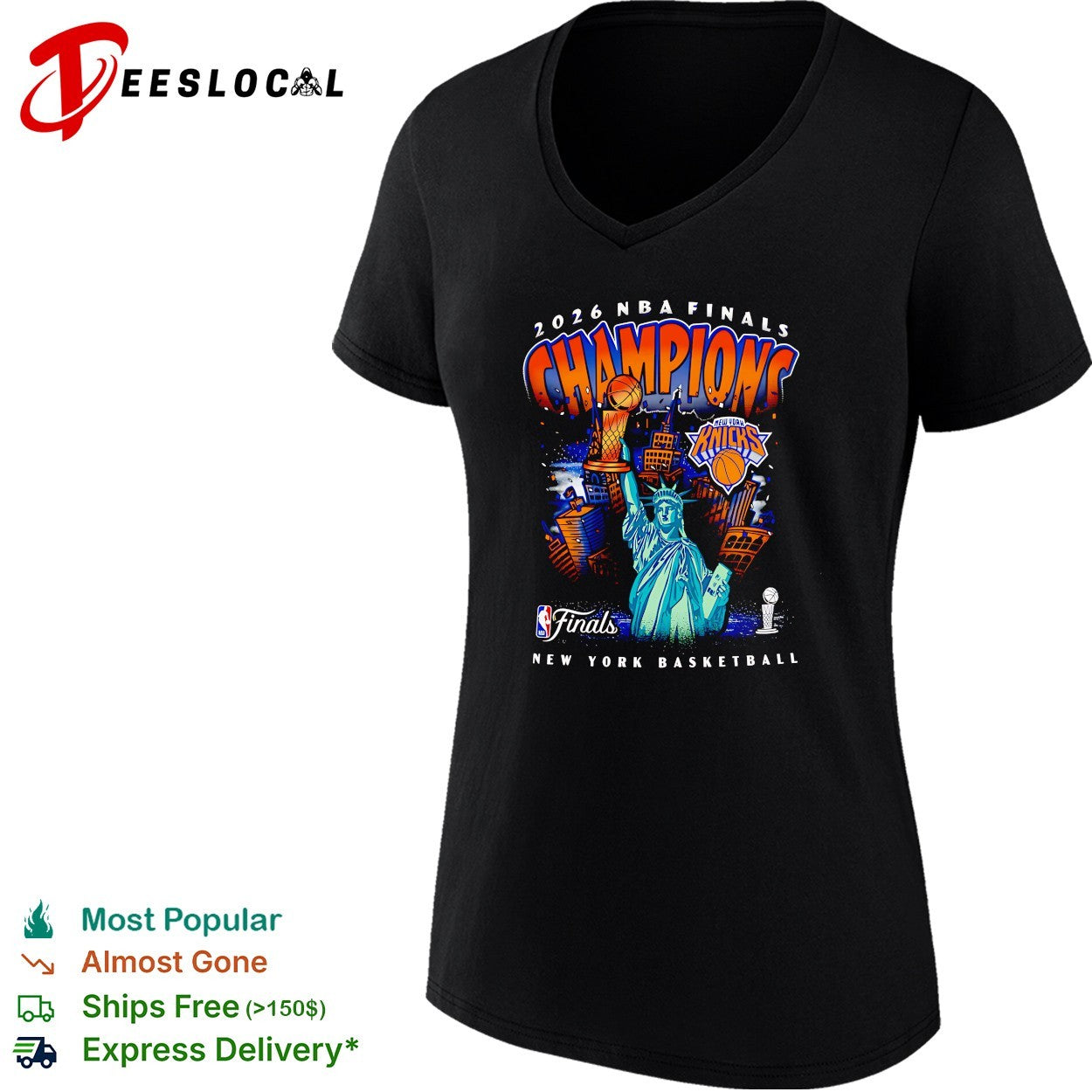 New York Knicks 2026 NBA Finals Champions Statue of Liberty NYC skyline shirt