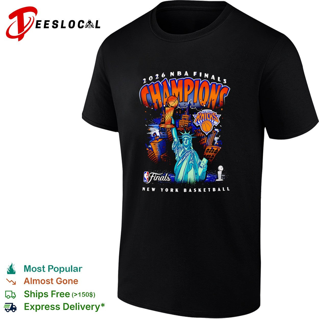 New York Knicks 2026 NBA Finals Champions Statue of Liberty NYC skyline shirt