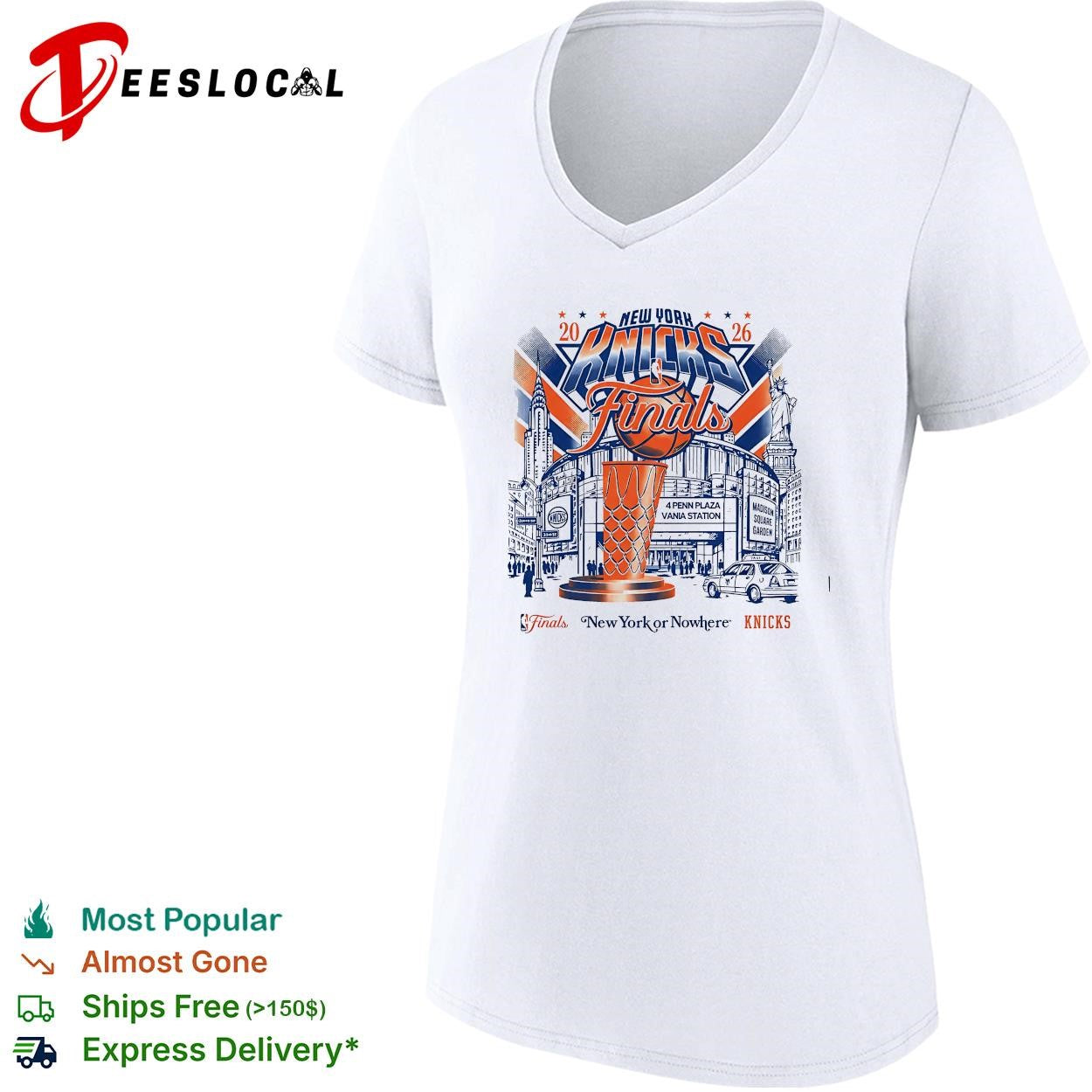 New York Knicks 2026 NBA Finals New York or Nowhere MSG skyline graphic shirt