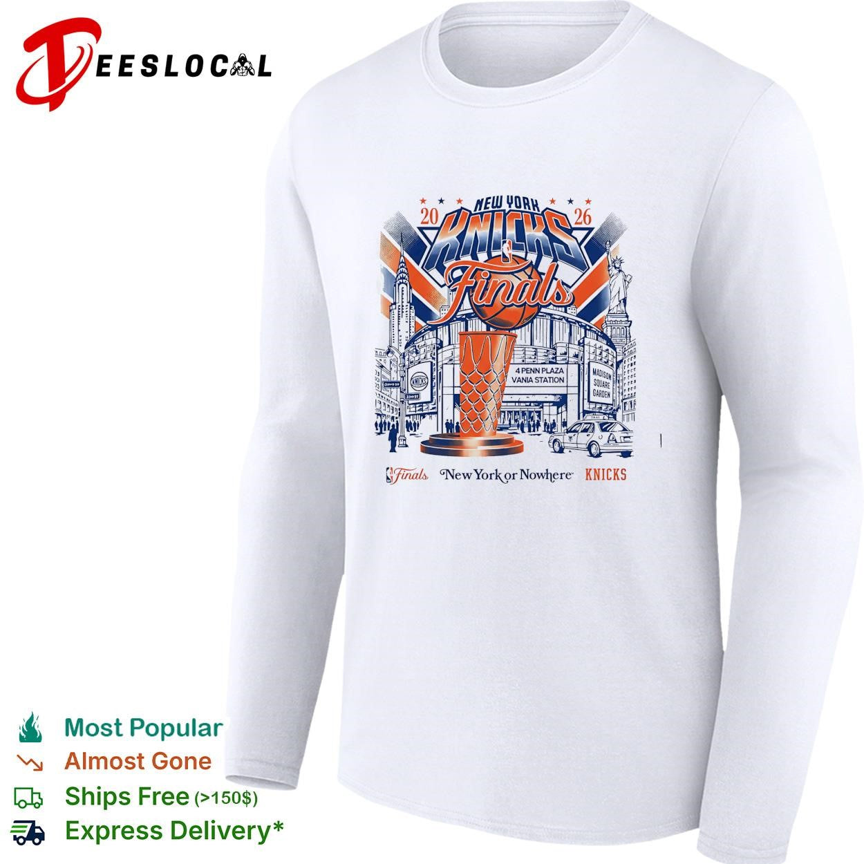New York Knicks 2026 NBA Finals New York or Nowhere MSG skyline graphic shirt