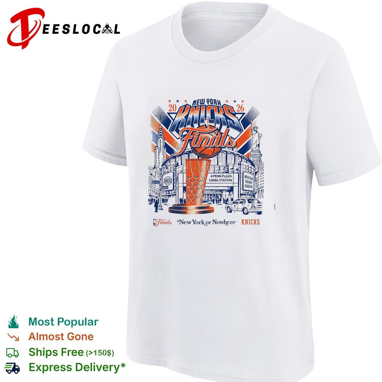 New York Knicks 2026 NBA Finals New York or Nowhere MSG skyline graphic shirt