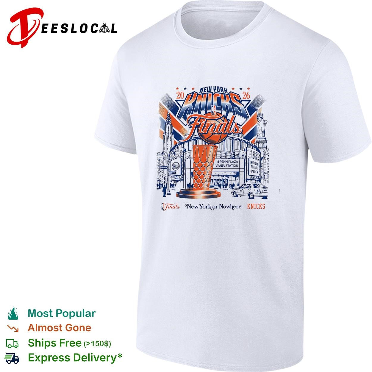 New York Knicks 2026 NBA Finals New York or Nowhere MSG skyline graphic shirt