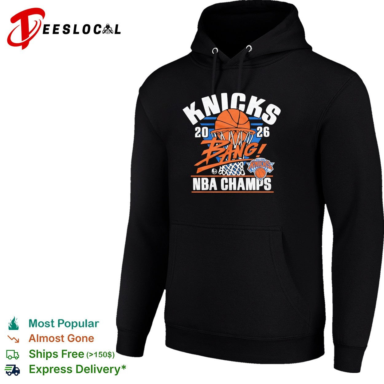 New York Knicks 2026 bang basketball champs net swoosh bold shirt