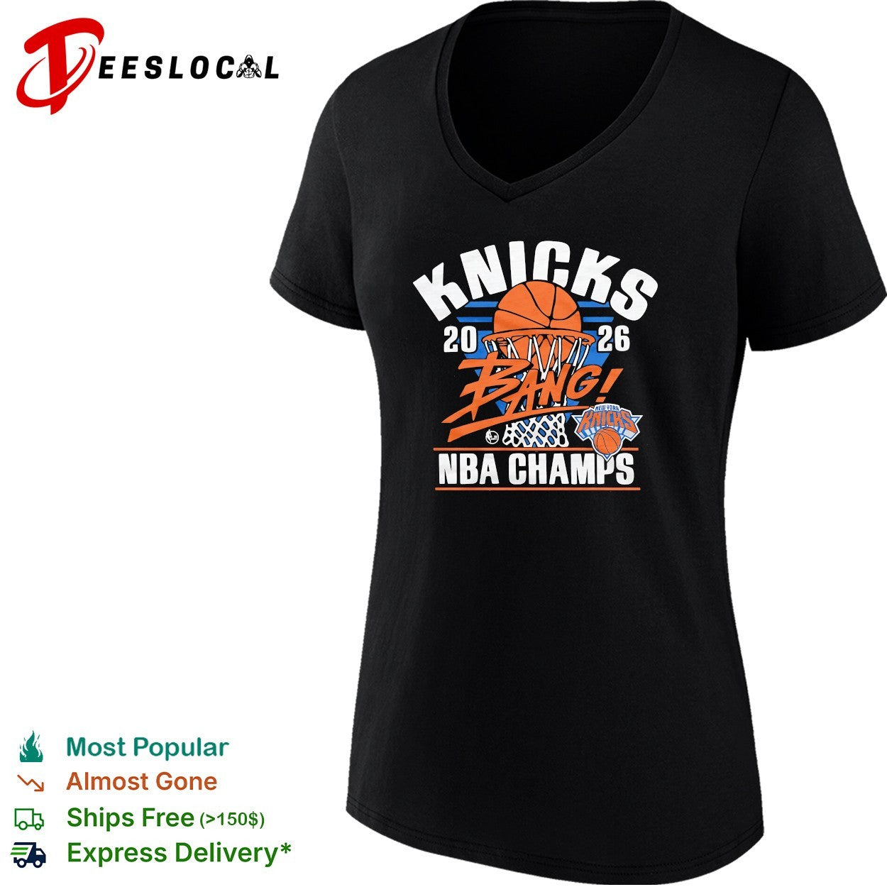 New York Knicks 2026 bang basketball champs net swoosh bold shirt