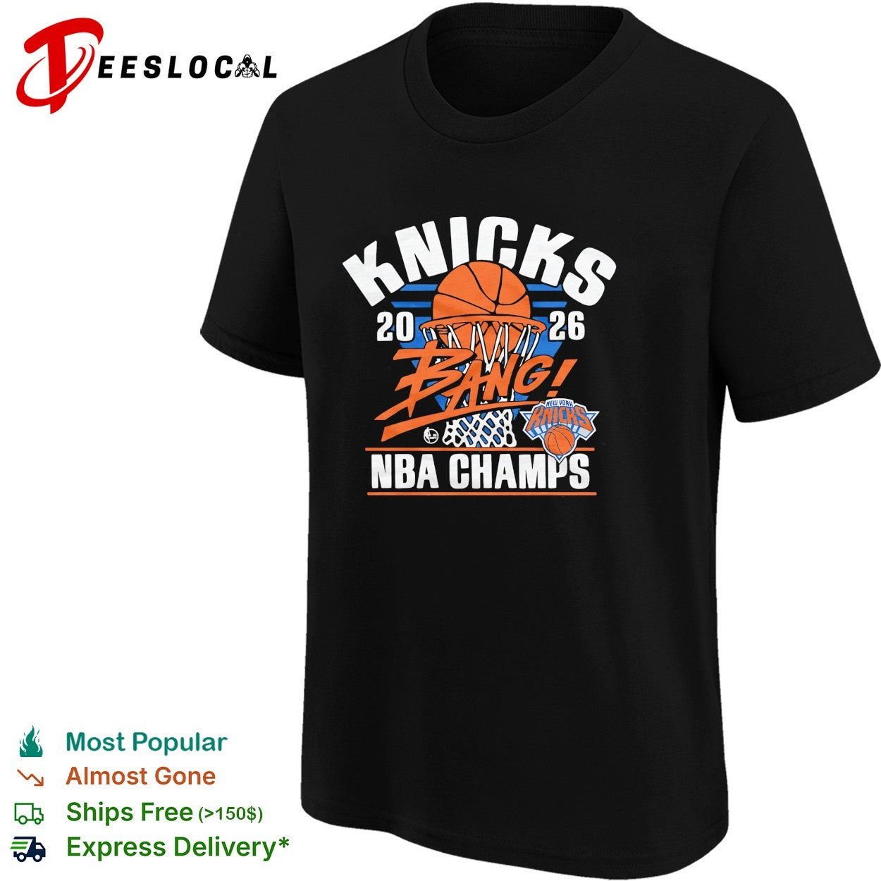 New York Knicks 2026 bang basketball champs net swoosh bold shirt