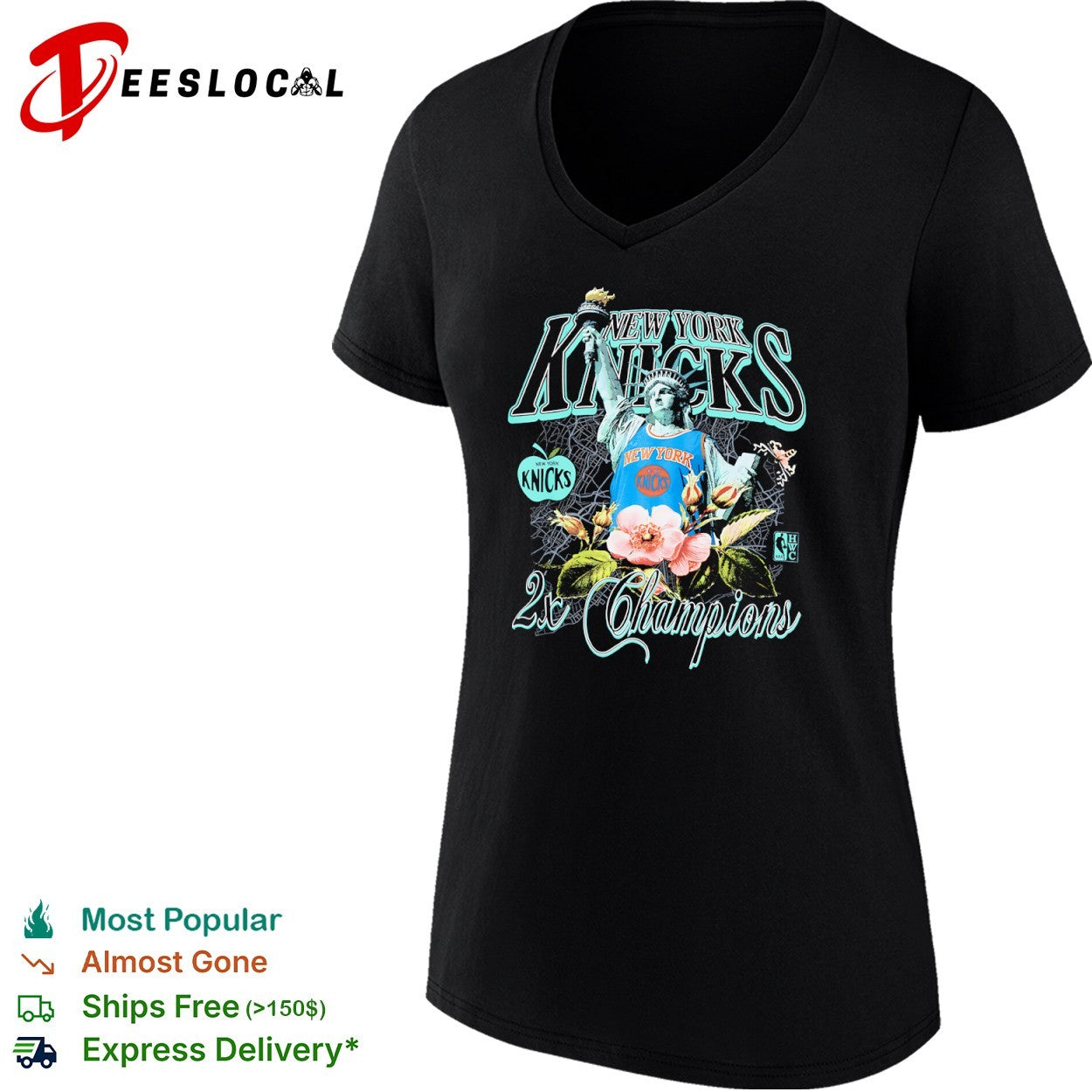 New York Knicks 2x Champions Statue of Liberty Apple Flower NBA shirt