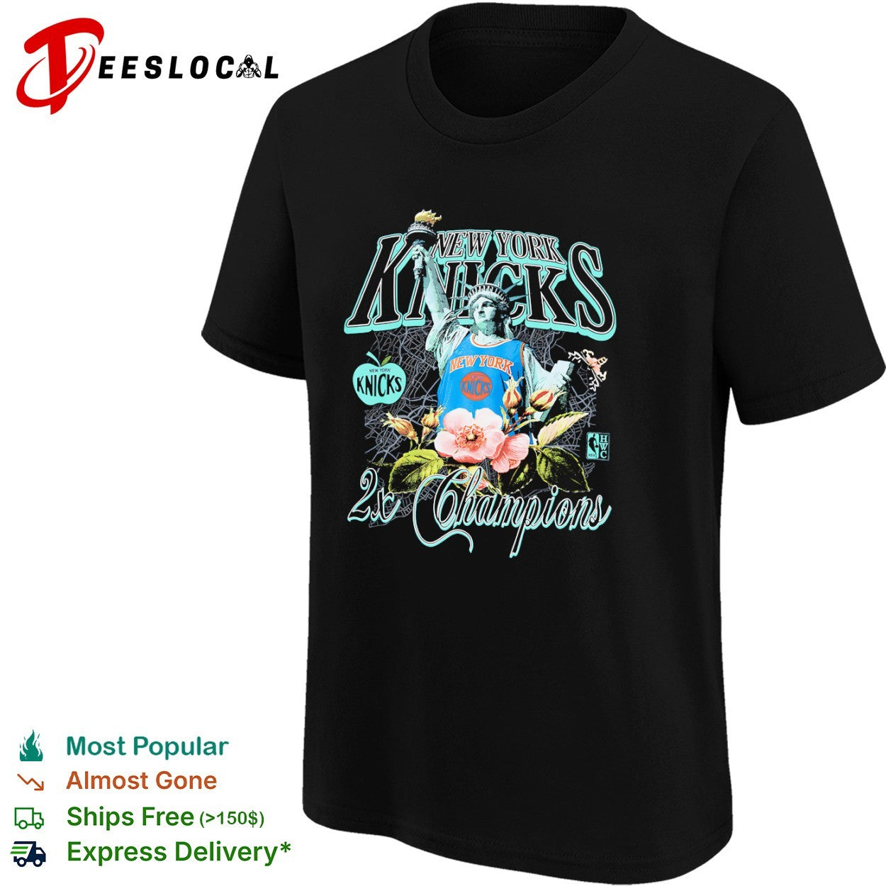 New York Knicks 2x Champions Statue of Liberty Apple Flower NBA shirt