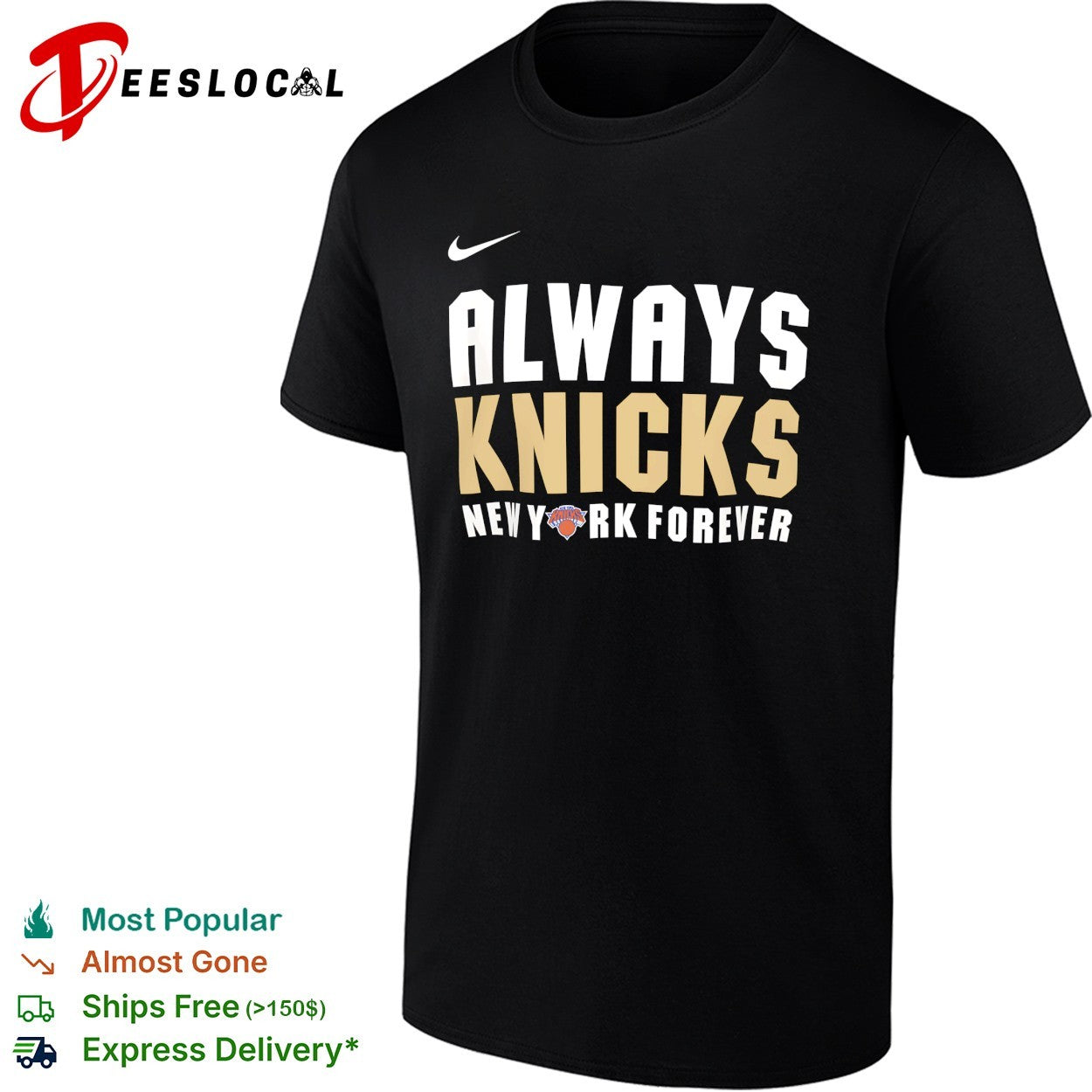 New York Knicks Always Knicks New York Forever bold two-tone text shirt