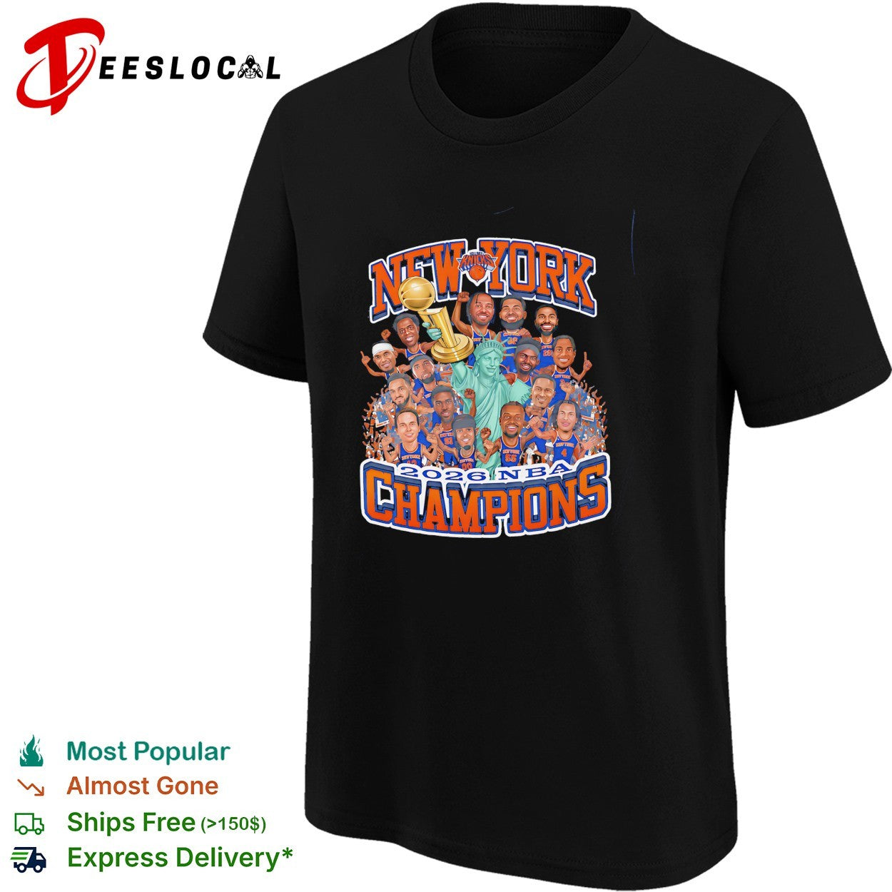 New York Knicks Champions team photo collage statue of liberty trophy shirt
