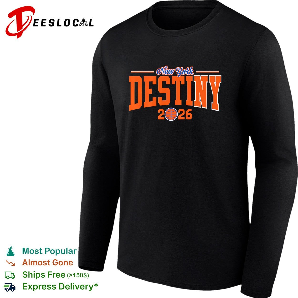 New York Knicks Destiny 2026 bold arch championship basketball text shirt