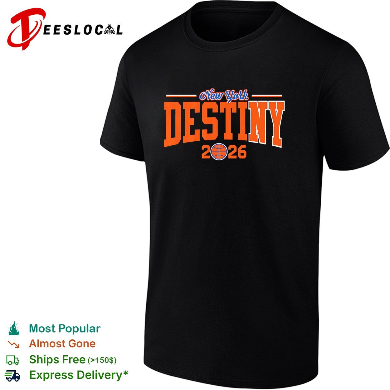New York Knicks Destiny 2026 bold arch championship basketball text shirt