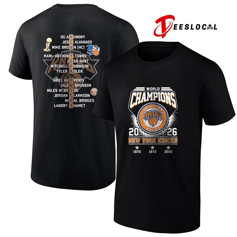 New York Knicks Finals NBA world champions graphic name roster shirt