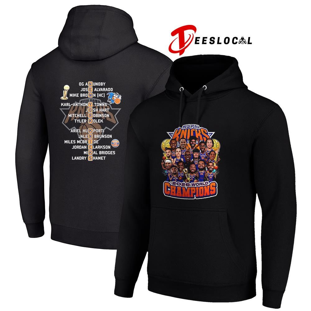 New York Knicks Finals NBA world champs team grahic caricature name roster shirt