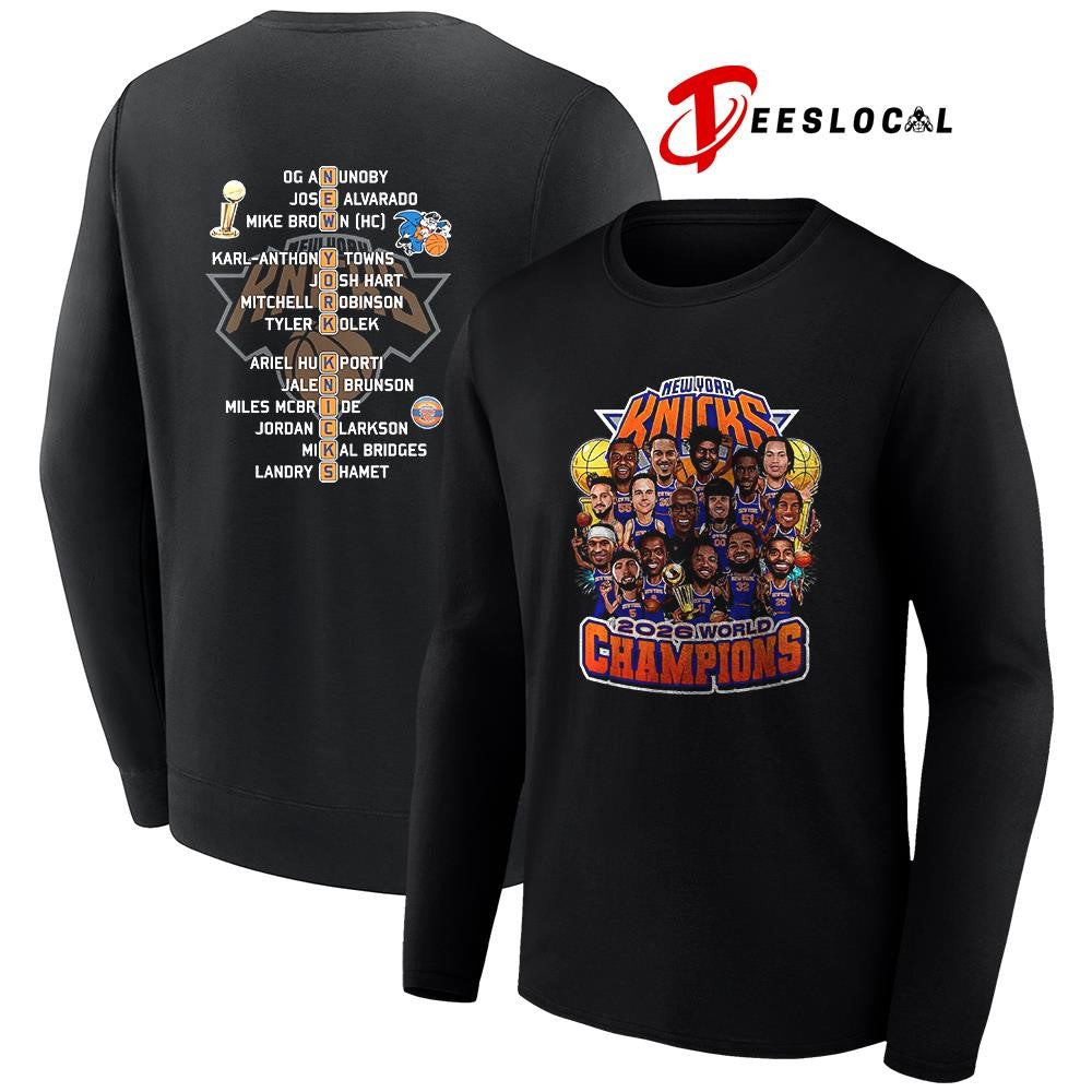 New York Knicks Finals NBA world champs team grahic caricature name roster shirt