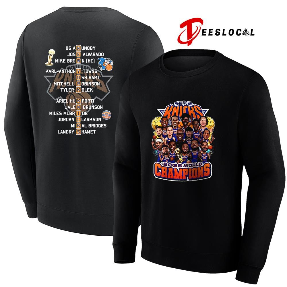 New York Knicks Finals NBA world champs team grahic caricature name roster shirt