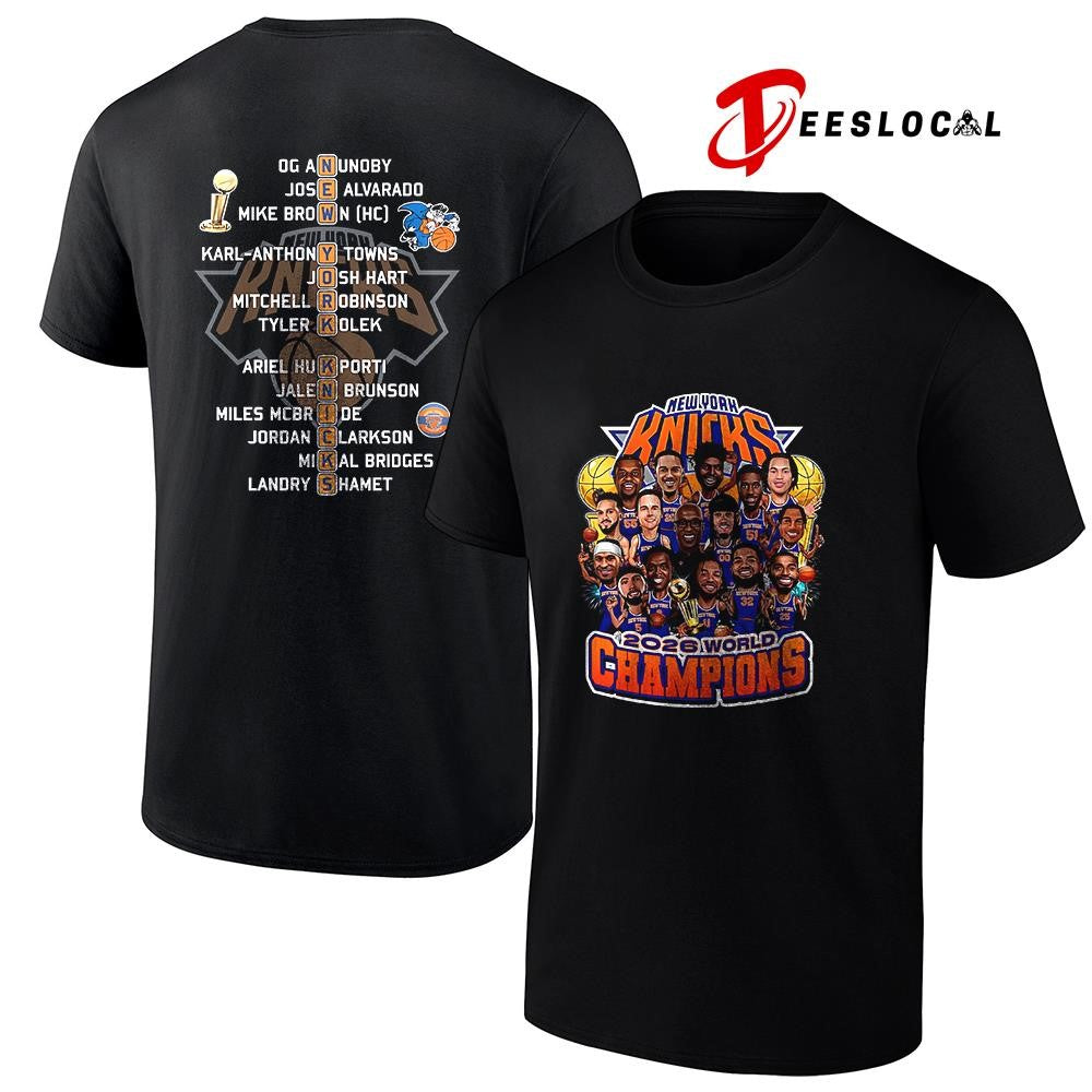 New York Knicks Finals NBA world champs team grahic caricature name roster shirt