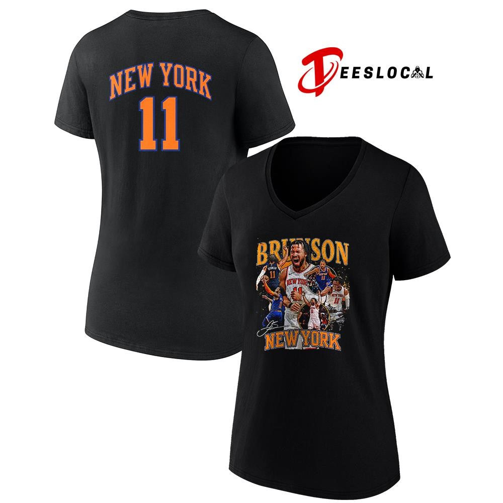 New York Knicks Jalen Bruncon NBA champions name and number graphic signature shirt