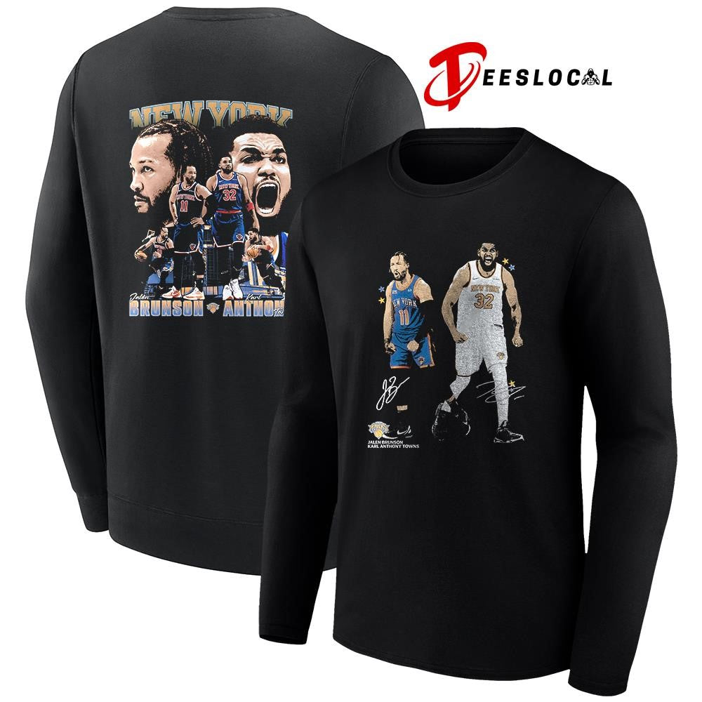 New York Knicks Jalen Brunson Karl Anthony Towns new school signatures shirt