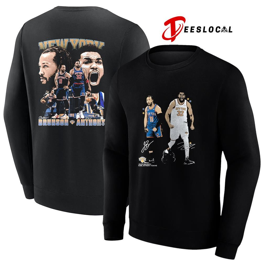 New York Knicks Jalen Brunson Karl Anthony Towns new school signatures shirt