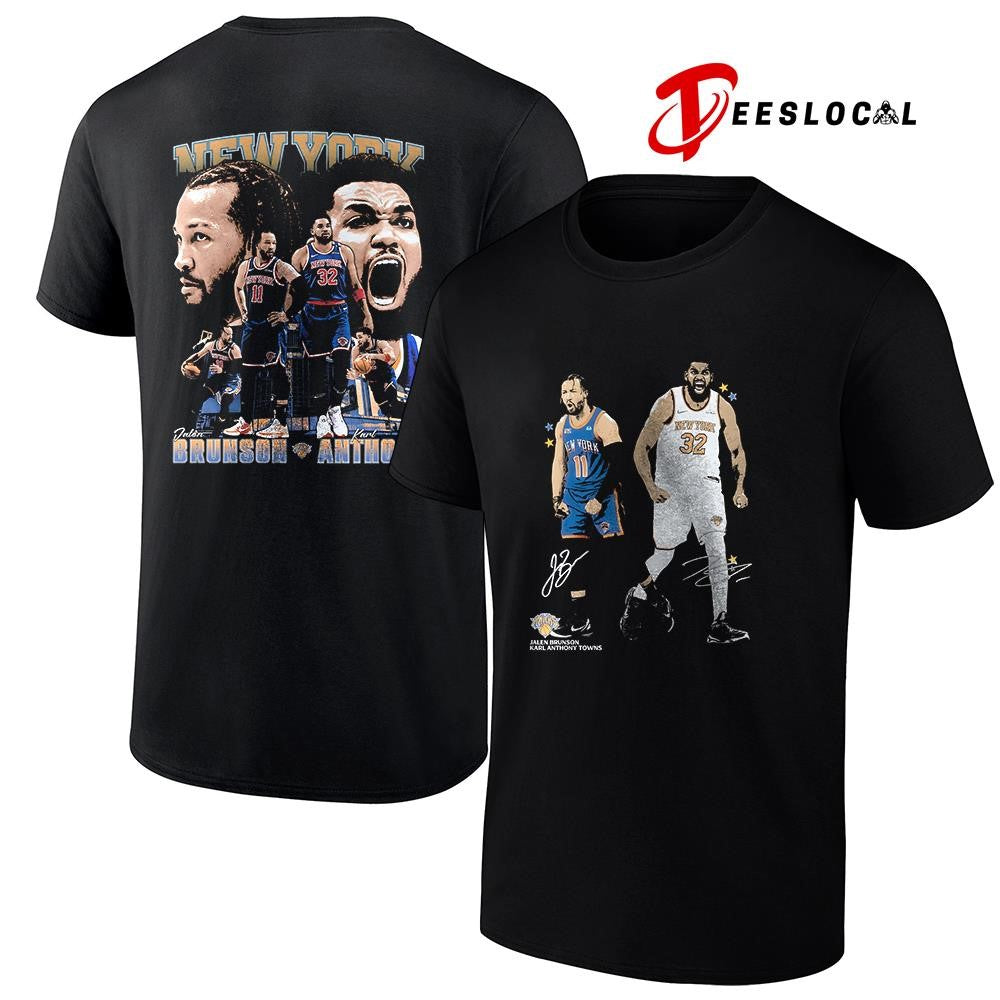 New York Knicks Jalen Brunson Karl Anthony Towns new school signatures shirt