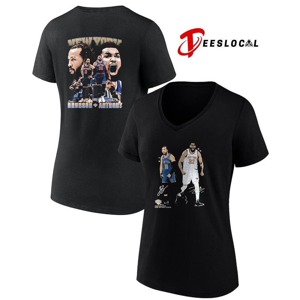 New York Knicks Jalen Brunson Karl Anthony Towns new school signatures shirt