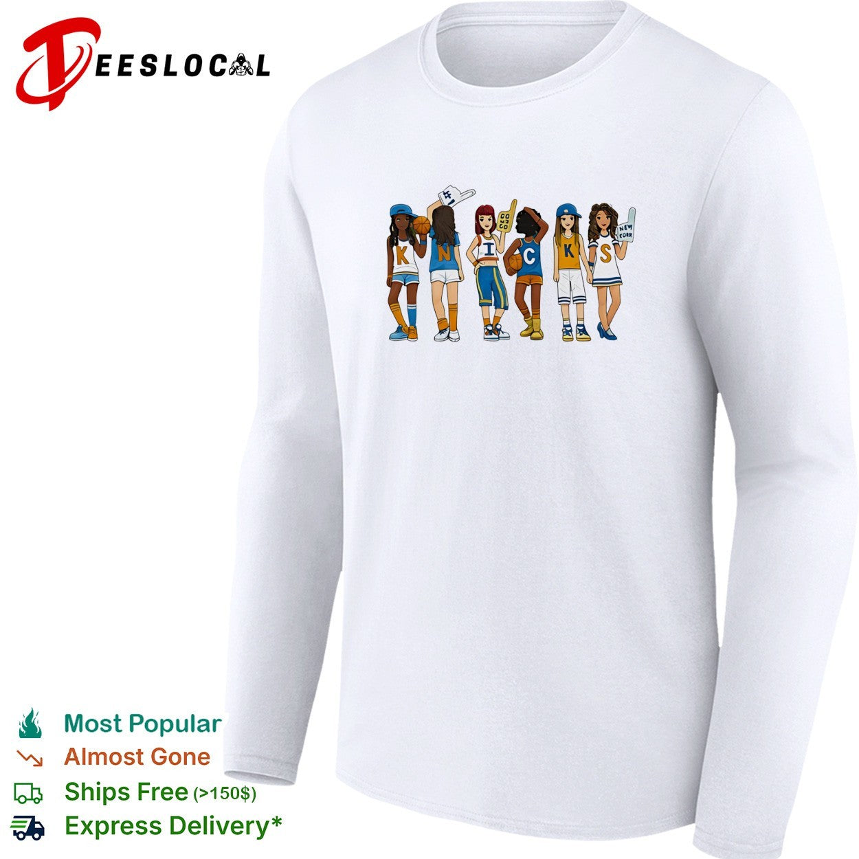 New York Knicks KNICKS girl characters illustrated fan art white shirt