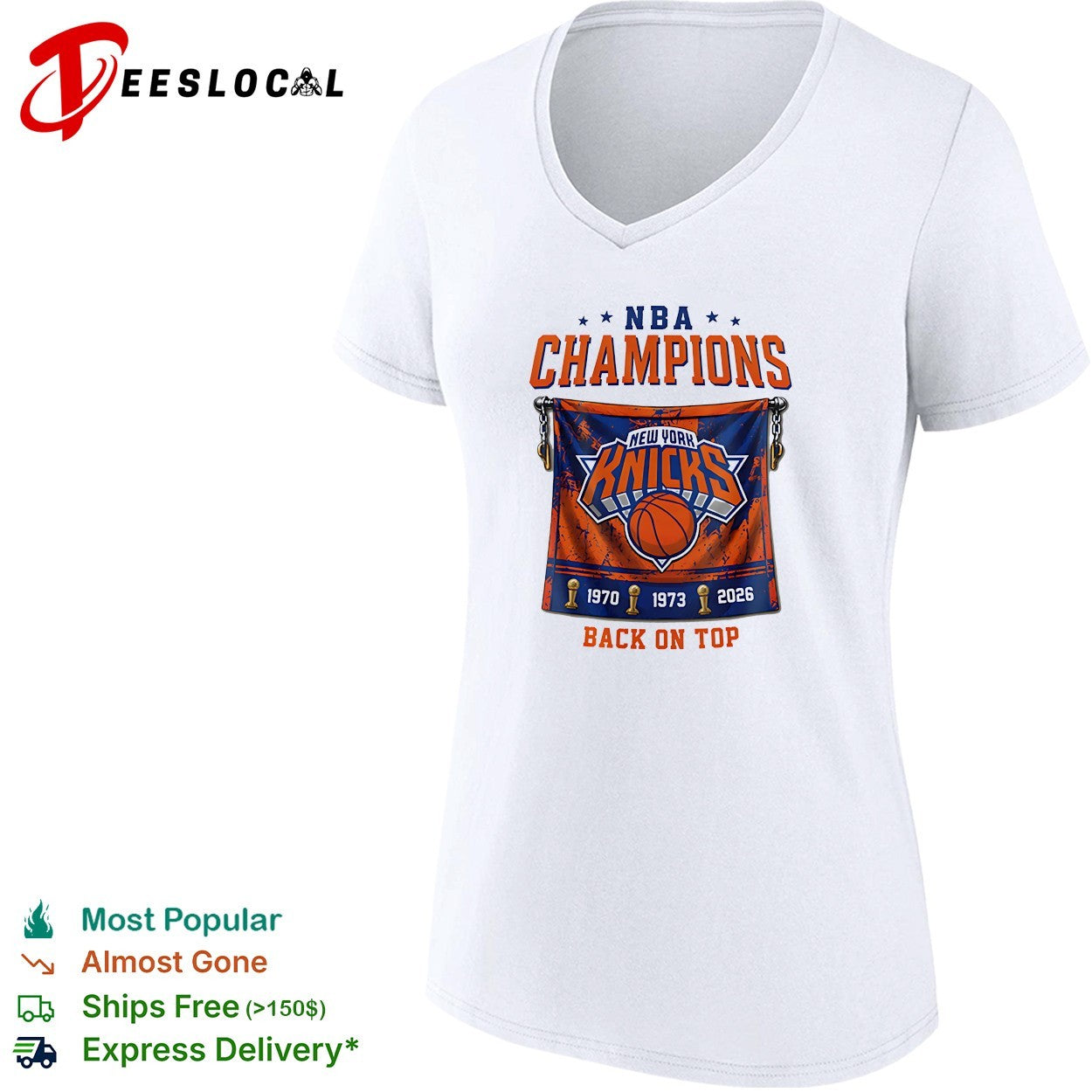 New York Knicks NBA Champions 1970 1973 2026 back on top banner trophy shirt